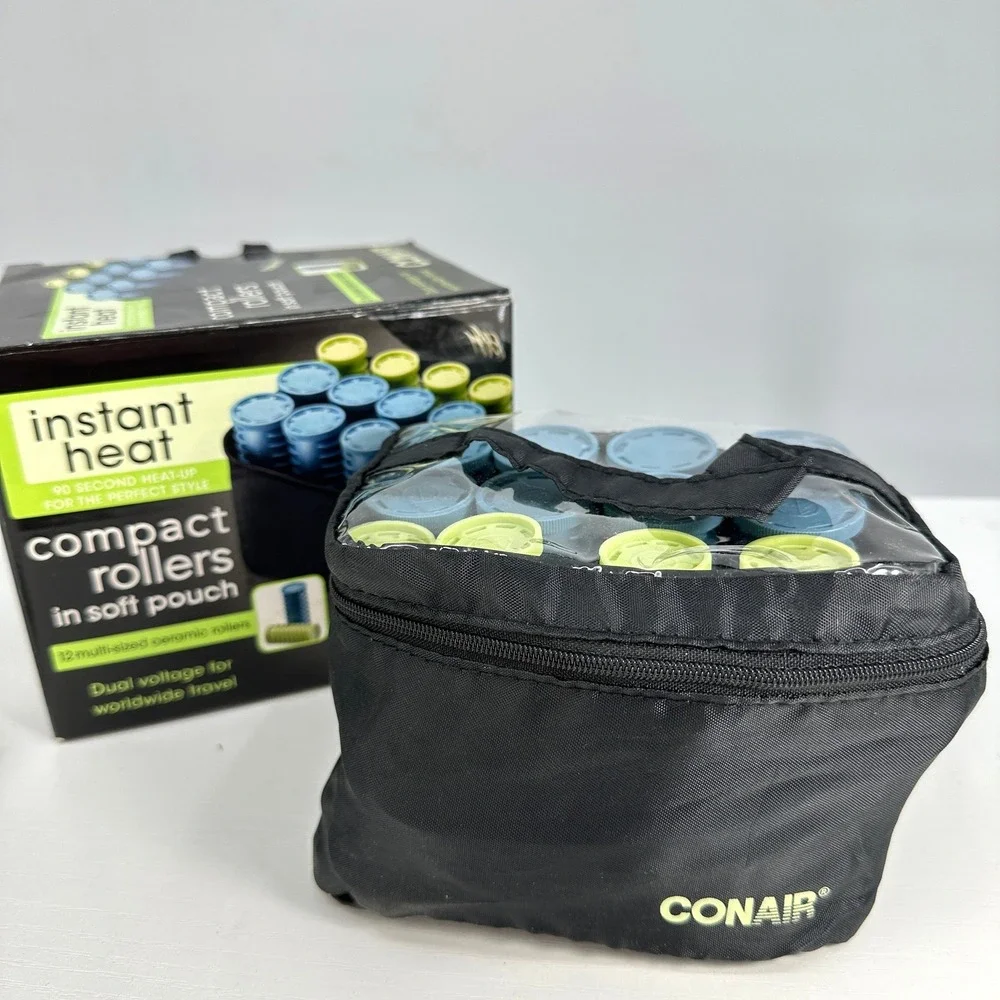Conair Instant Heat Travel Compact Hot Rollers Set 12 Ceramic Dual Voltage Clean